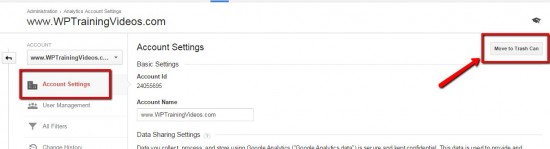 All About Accounts in Google Analytics - 07.Move to trash can